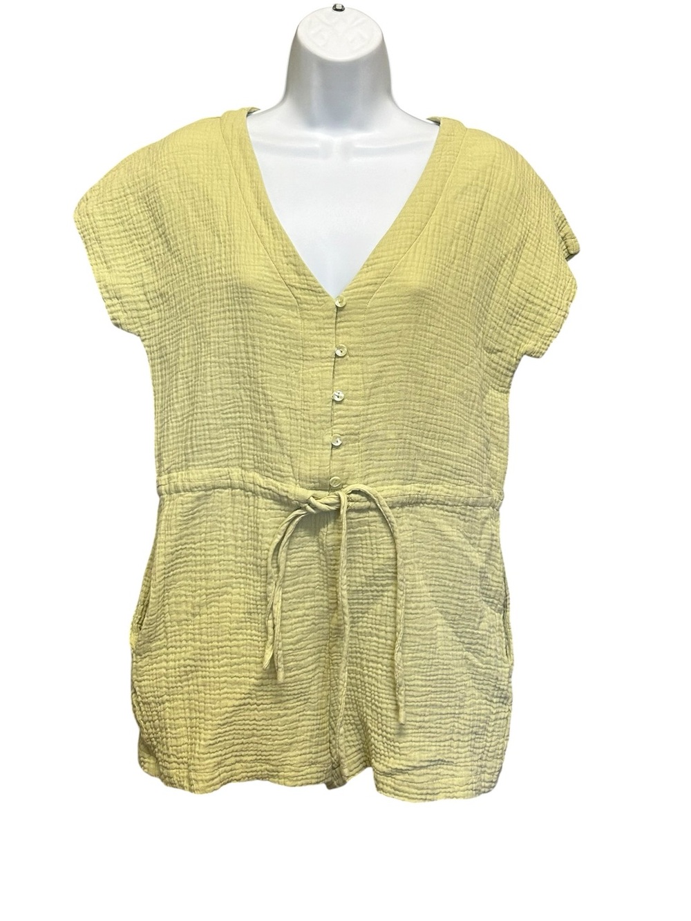 Hem & Thread Crinkle Gauzy Cotton Pocket Romper Size S